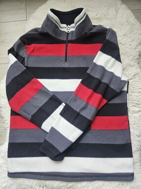 [5/35$]🔥Boys Striped Fleece Quarter Zip Pullover Red Grey Black Cozy 🔥